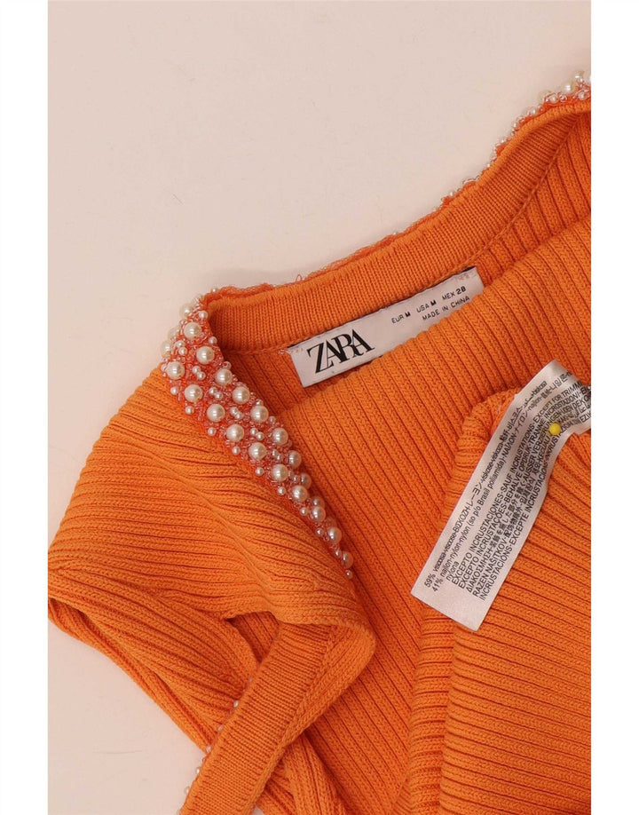 Zara Dame Slim Fit Cami Top UK 14 Medium Orange Viscose