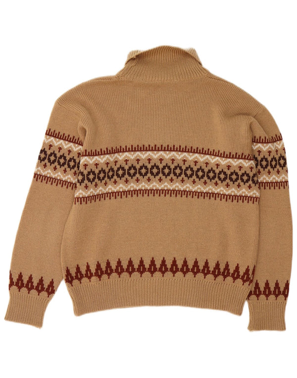 Vintage Womens Roll Neck Jumper Sweater UK 14 Medium Brown Fair Isle