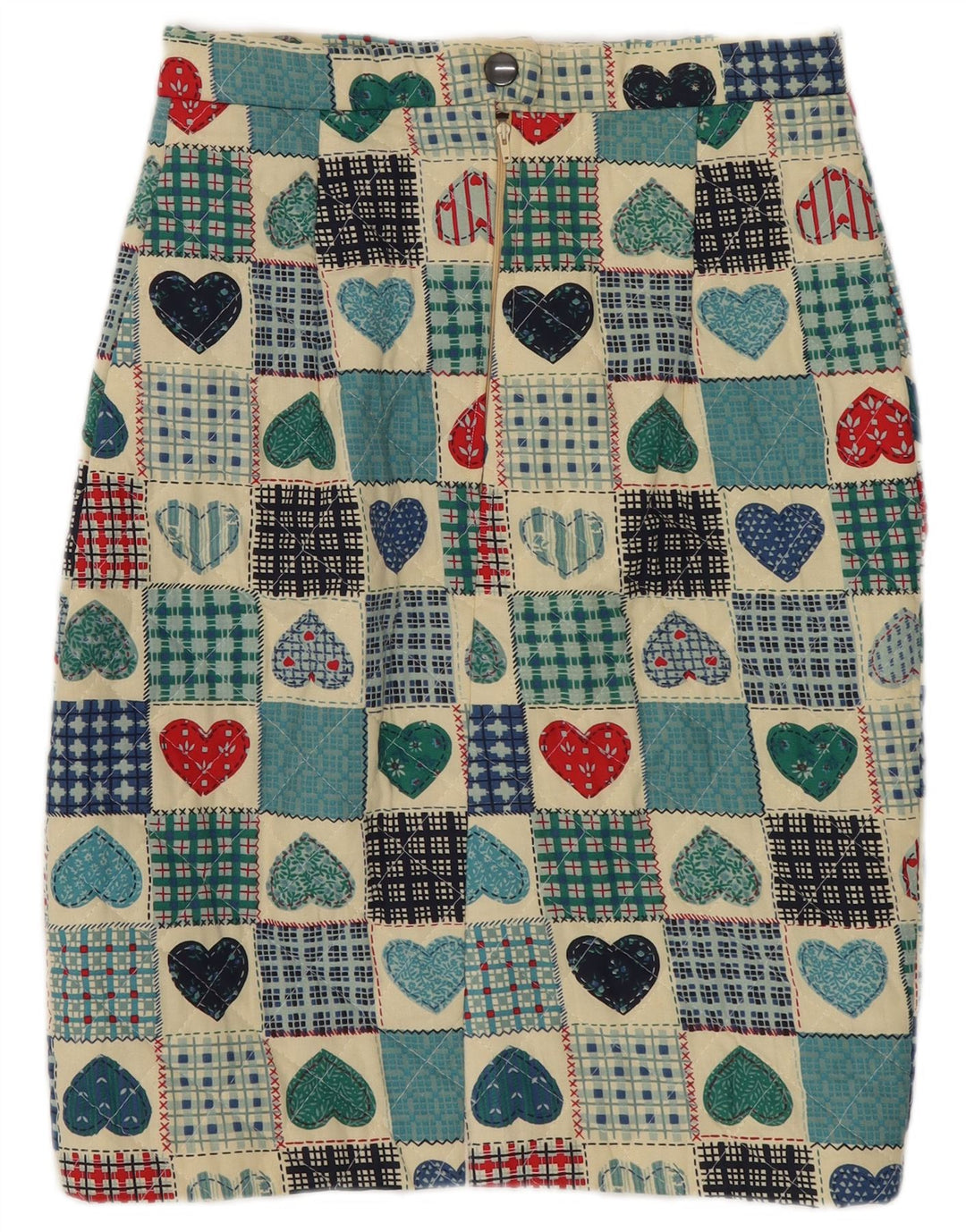 Vintage kviltet blyantnederdel til kvinder W25 XS flerfarvet patchwork