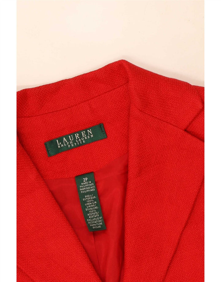 Ralph Lauren Dame Petite Crop 3-knaps blazerjakke US 2 XS rød linned