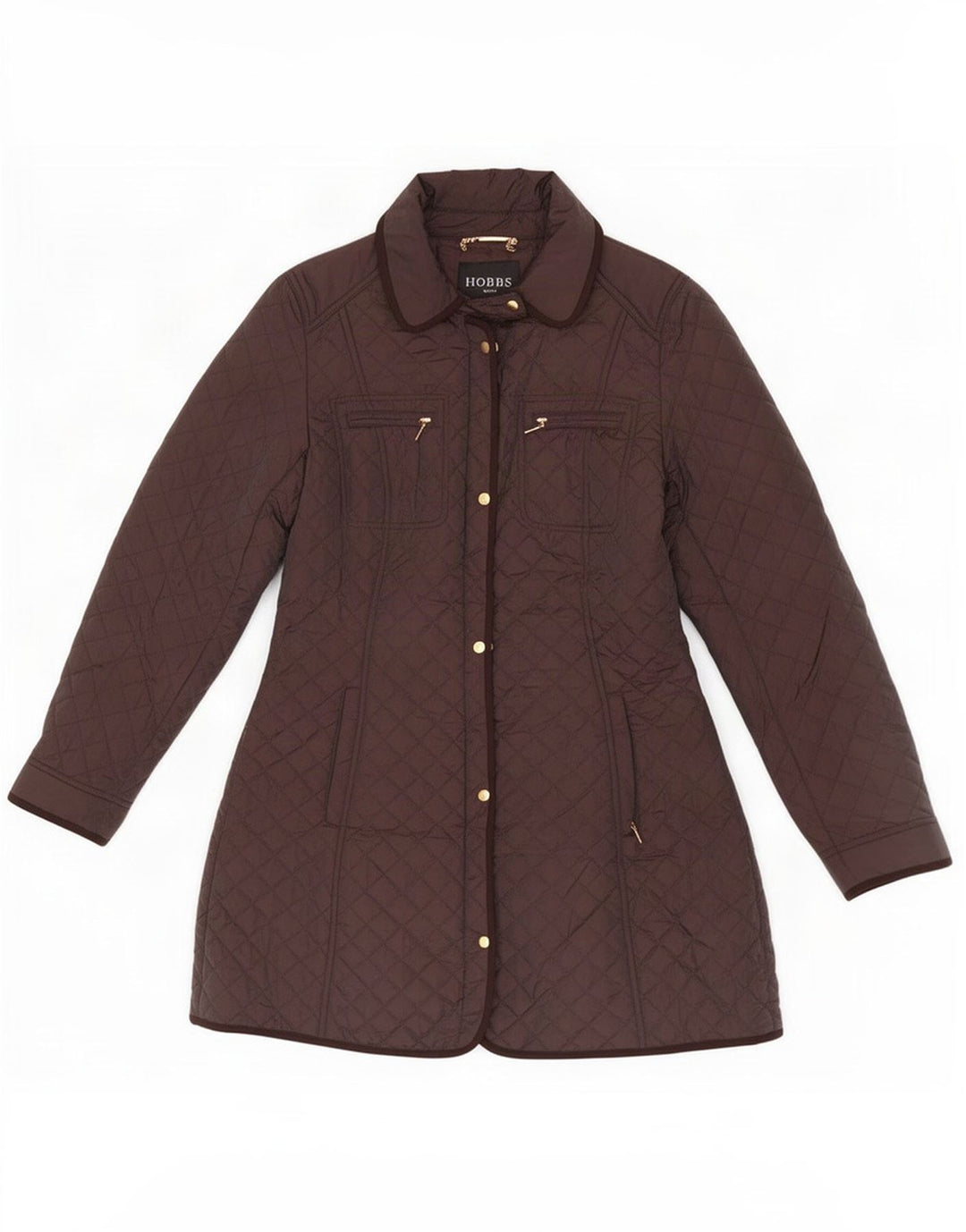 Hobbs Dame Quilted Jacket UK 12 Medium Brun Nylon