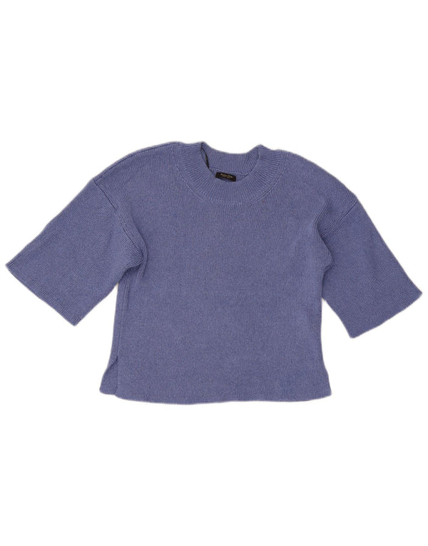 Massimo Dutti Dame Crop Crew Neck Jumper Sweater UK 6 XS Blue