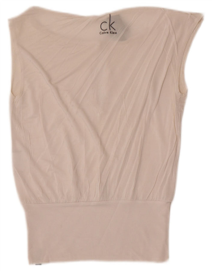Calvin Klein Dame ærmeløs bluse Top US 6 Medium White Viscose