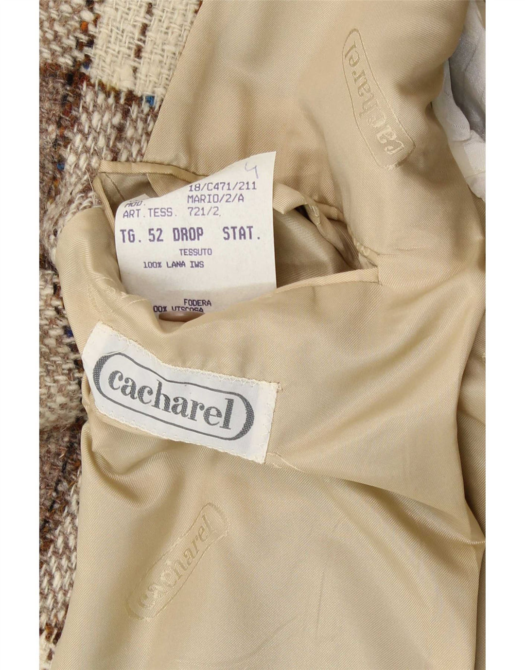 Cacharel Herre 2-knaps blazerjakke IT 52 XL Beige ternet uld