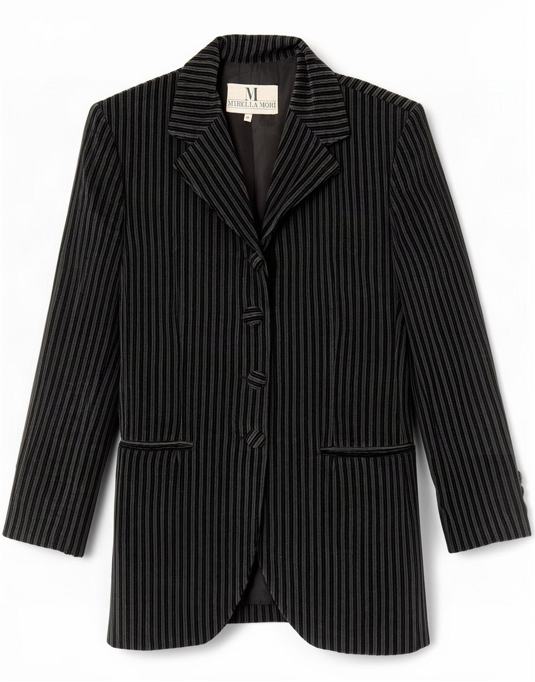 Mirella Mori Dame 3 Button Velvet Blazer Jacket UK 12 Medium Grå Stribet