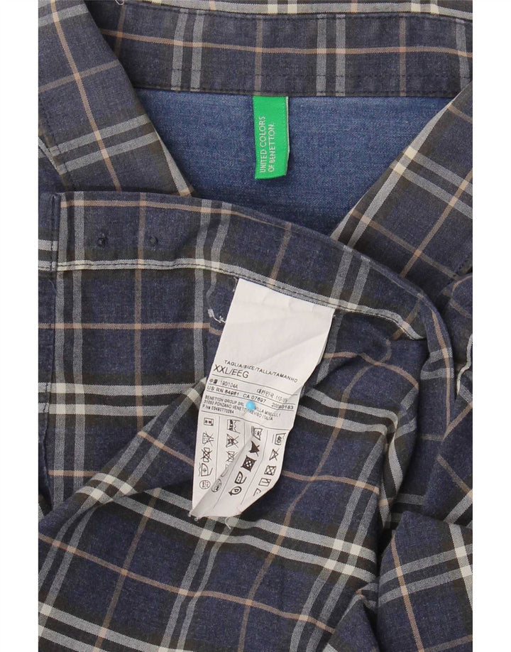Benetton herreskjorte 2XL marineblå ternet bomuld