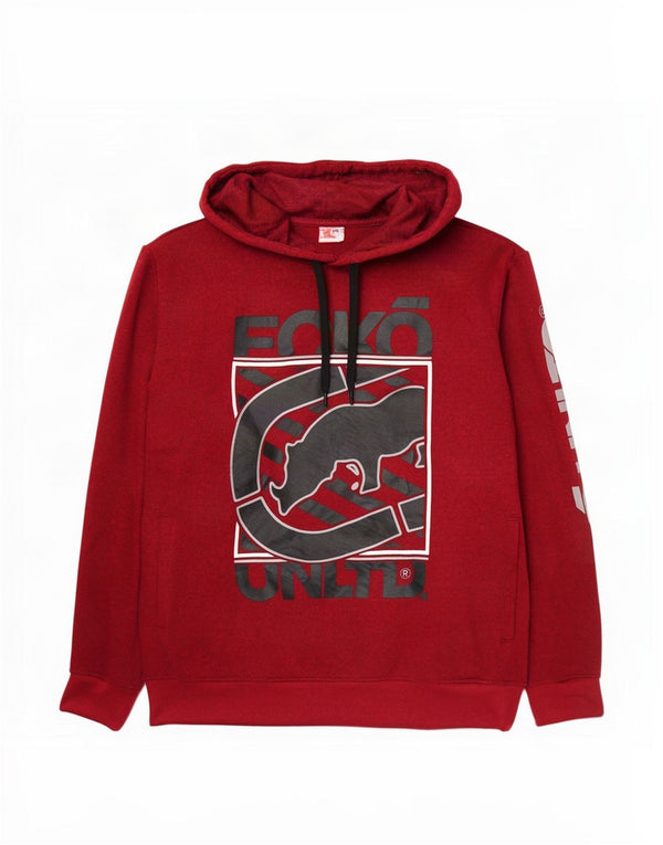 Ecko Unltd Mens Graphic Hoodie Jumper Large Burgundy Flecked Polyester