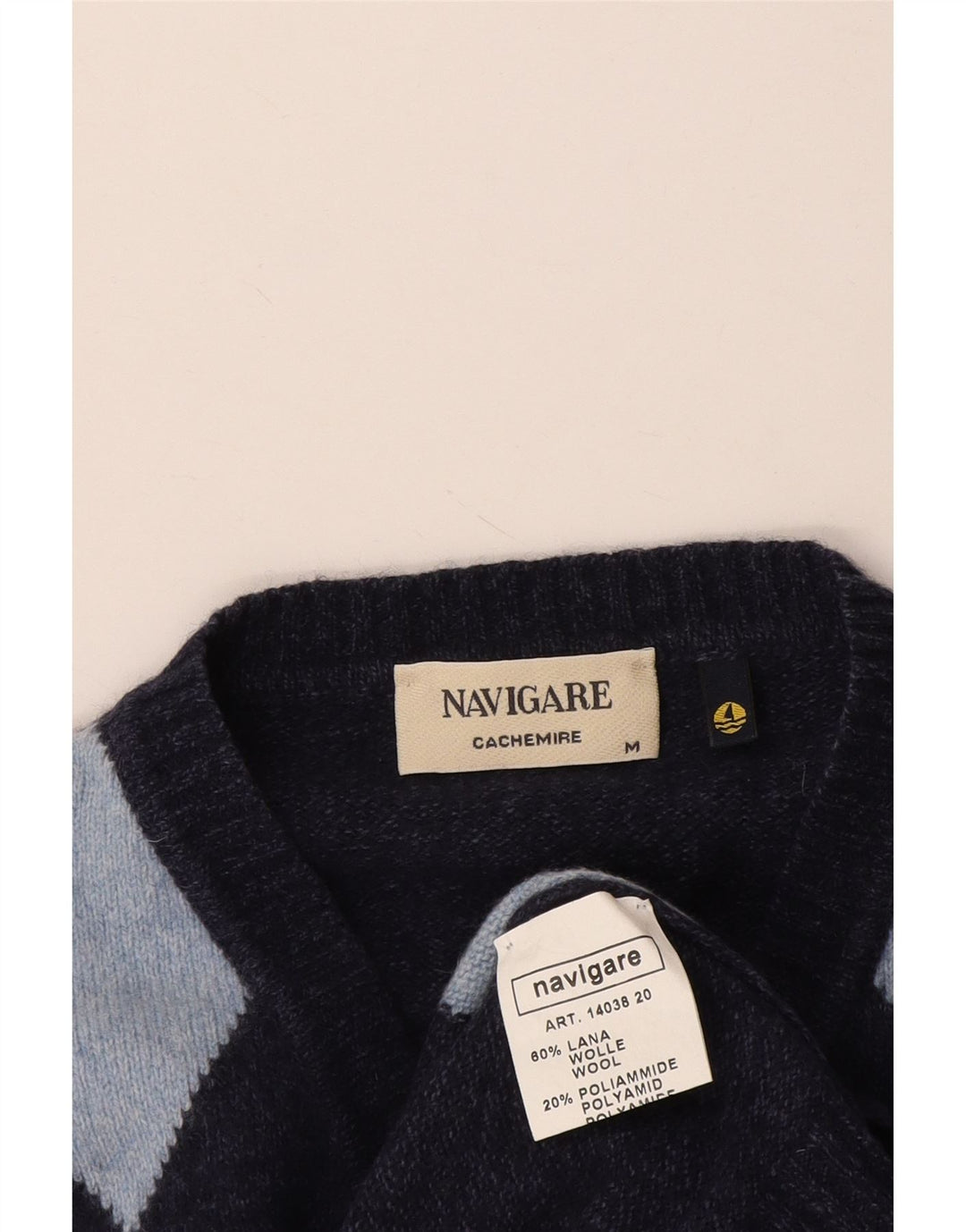 Navigare Herre V-hals sweater Medium Navy Blue Argyle/Diamond Wool