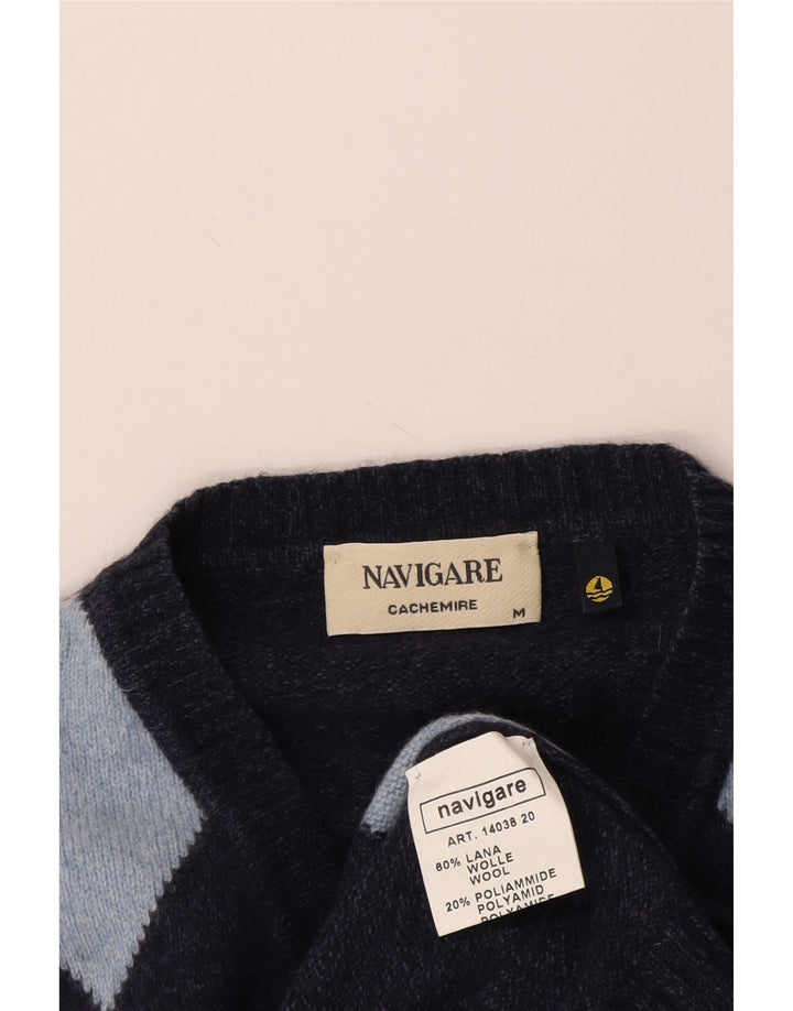 Navigare Herre V-hals sweater Medium Navy Blue Argyle/Diamond Wool