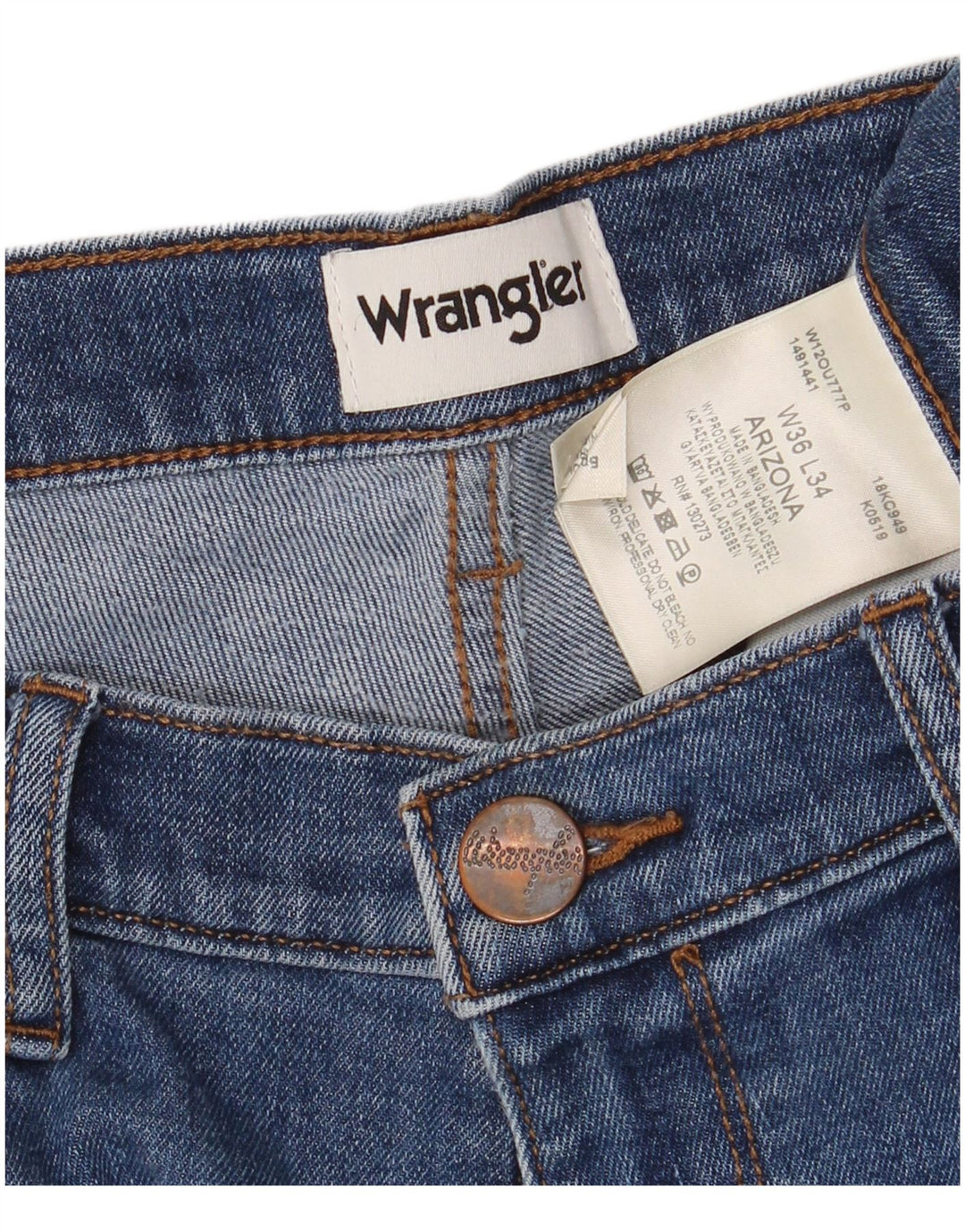 Wrangler Herre Arizona Straight Jeans W36 L30 Blå Bomuld