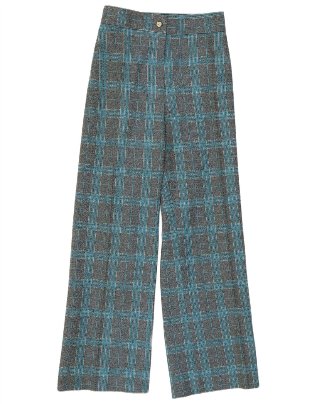 VINTAGE Kvinders højtaljede brede ben Casual Bukser W27 L29 Grå ternet