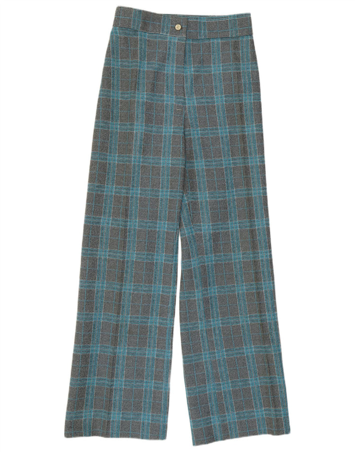 VINTAGE Kvinders højtaljede brede ben Casual Bukser W27 L29 Grå ternet