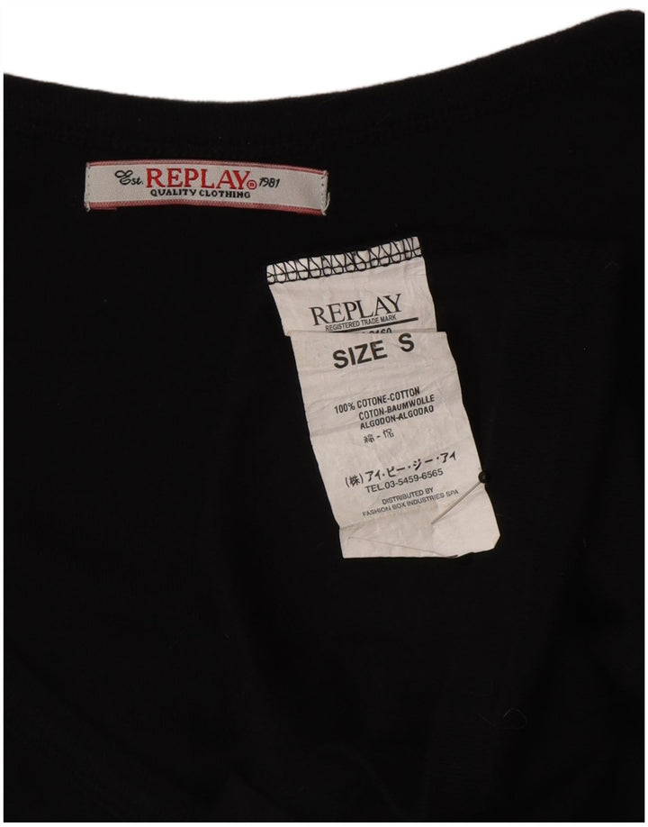 Replay Dame T-Shirt Top UK 10 Small Black Bomuld