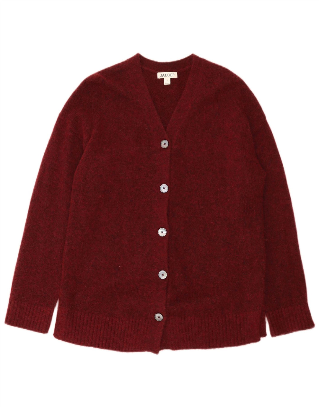 Jaeger Dame Cardigan Sweater UK 10 Small Bourgogne Polyamid