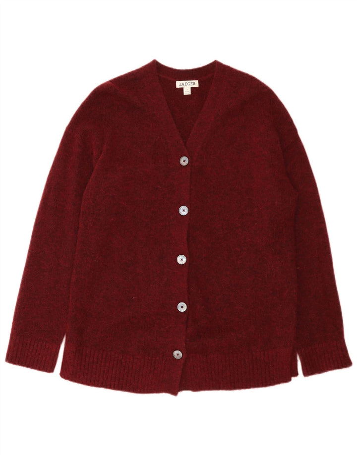 Jaeger Dame Cardigan Sweater UK 10 Small Bourgogne Polyamid