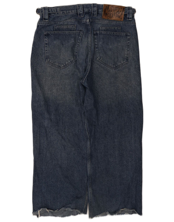 Vintage kvinders grafiske løse jeans store W34 L26 blå bomuld