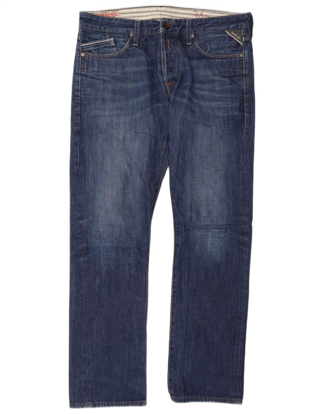 Replay Herre Straight Jeans W34 L32 Blå Bomuld