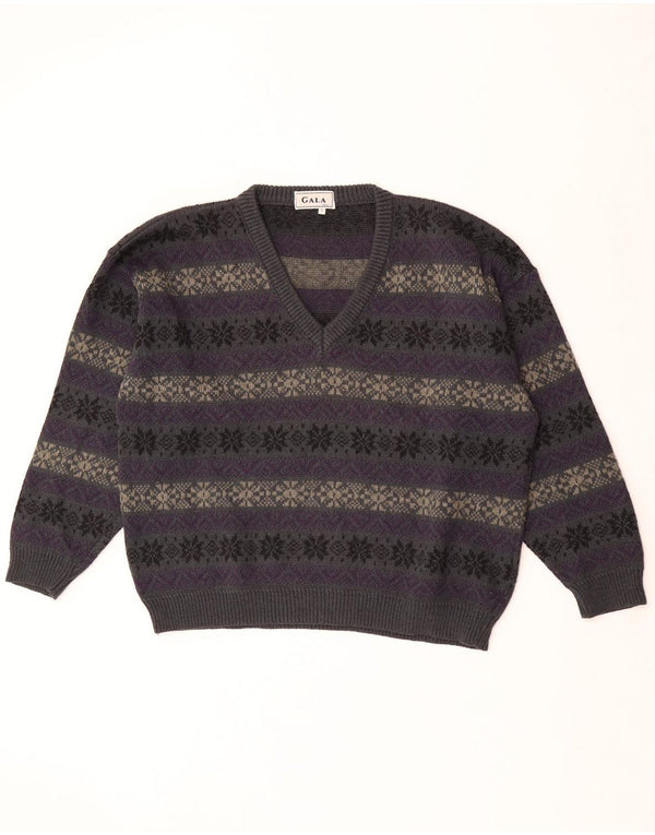 GALA Dame Oversized V-hals sweater UK 16 Large Purple Fair Isle
