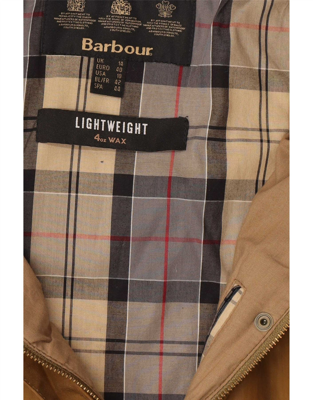 Barbour Dame Hætte Vokset Bomuldsjakke UK 14 Stor Brun