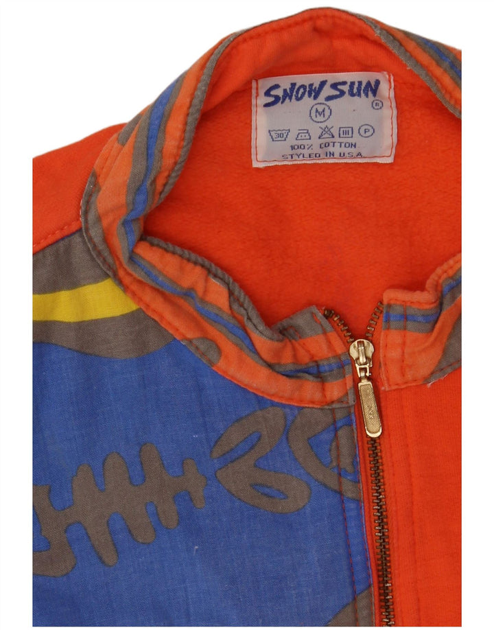 Vintage sweatshirt med lynlås til mænd Medium Orange Colourblock 80'erne