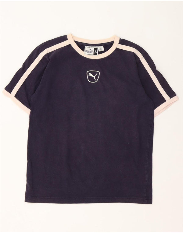 Puma Dame T-Shirt Top UK 10 Small Navy Blue Colourblock Bomuld