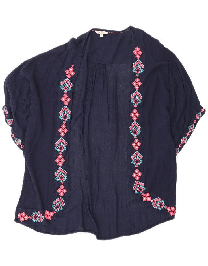 Fat Face Dame Oversized Cardigan Top UK 14 Medium Navy Blue Geometrisk