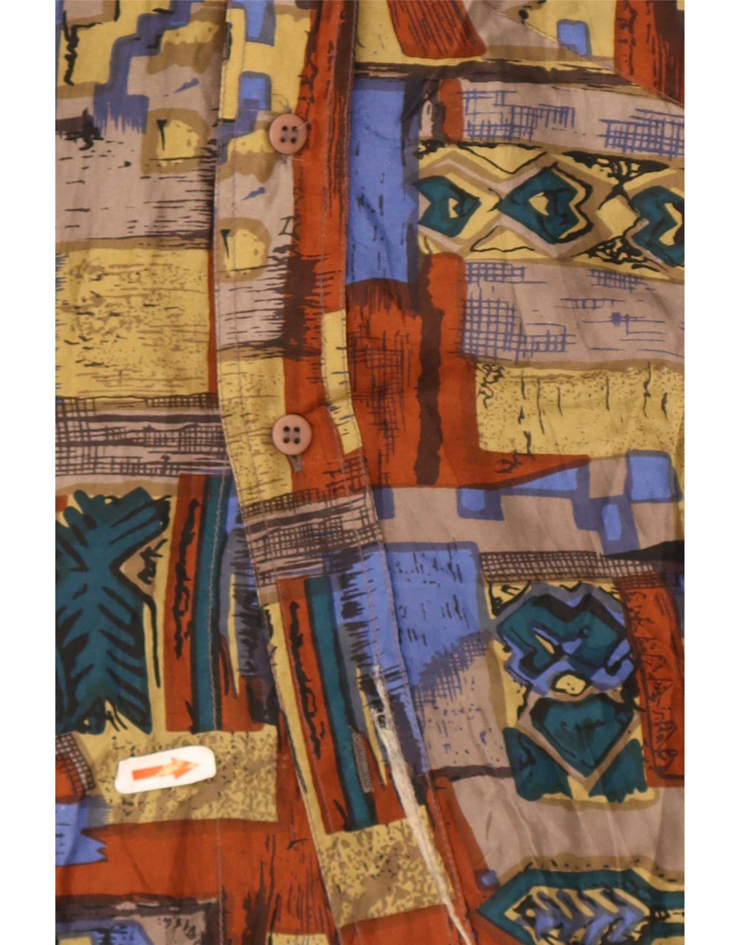 Vintage Kortærmet Herreskjorte Stor Flerfarvet Patchwork Silke