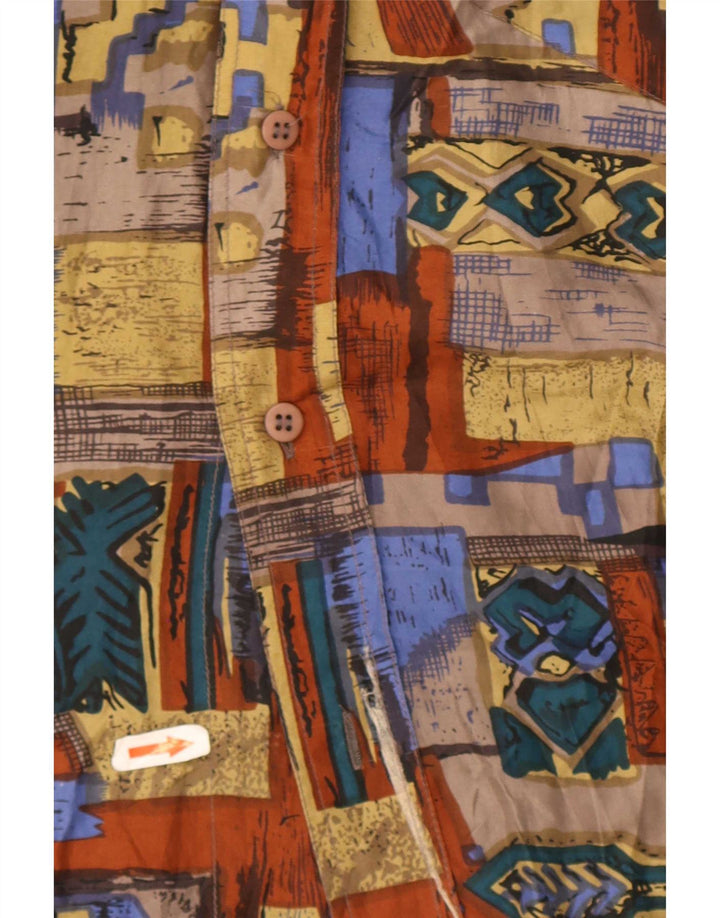 Vintage Kortærmet Herreskjorte Stor Flerfarvet Patchwork Silke