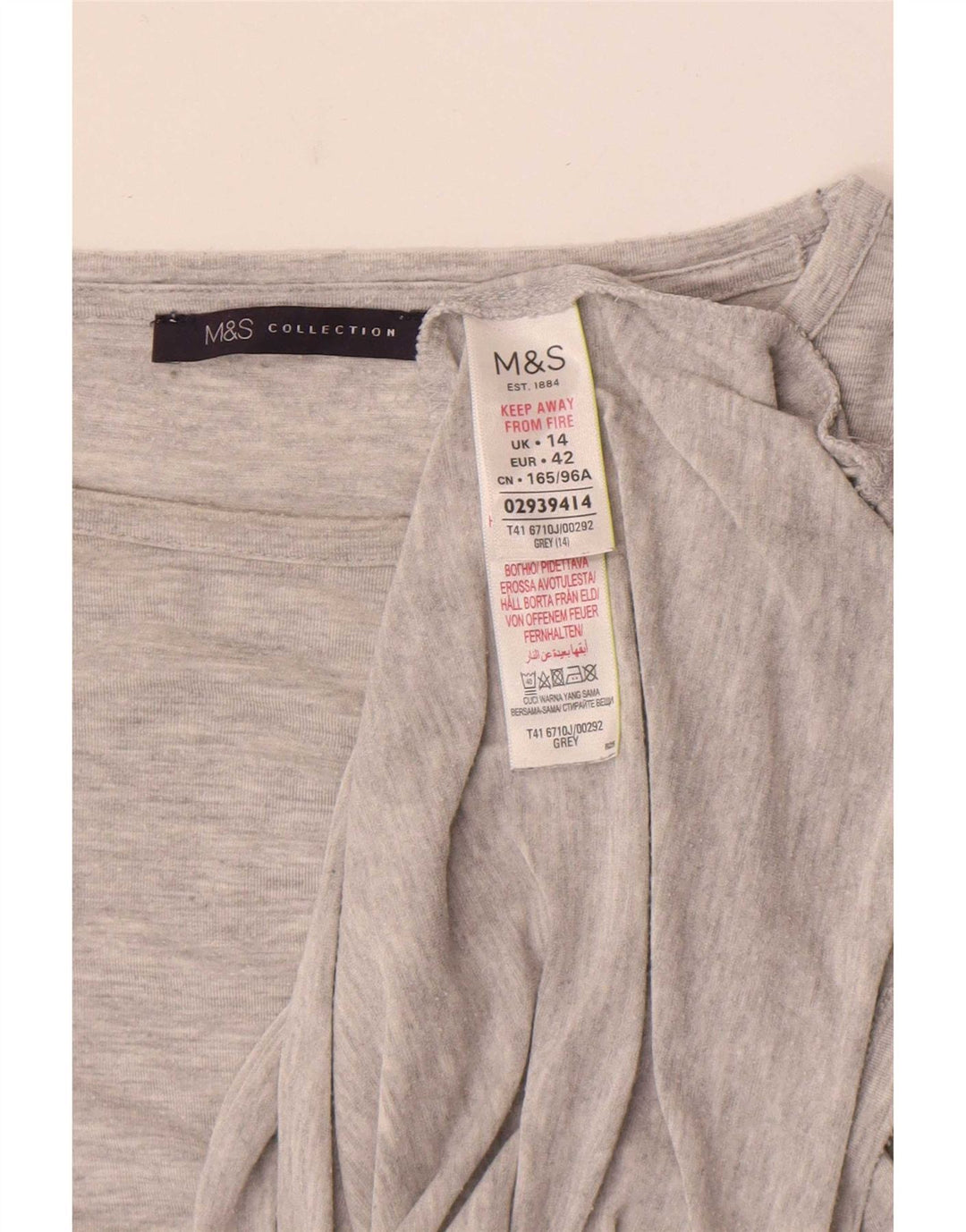 Marks & Spencer Dametop Langærmet UK 14 Mellemgrå Modal