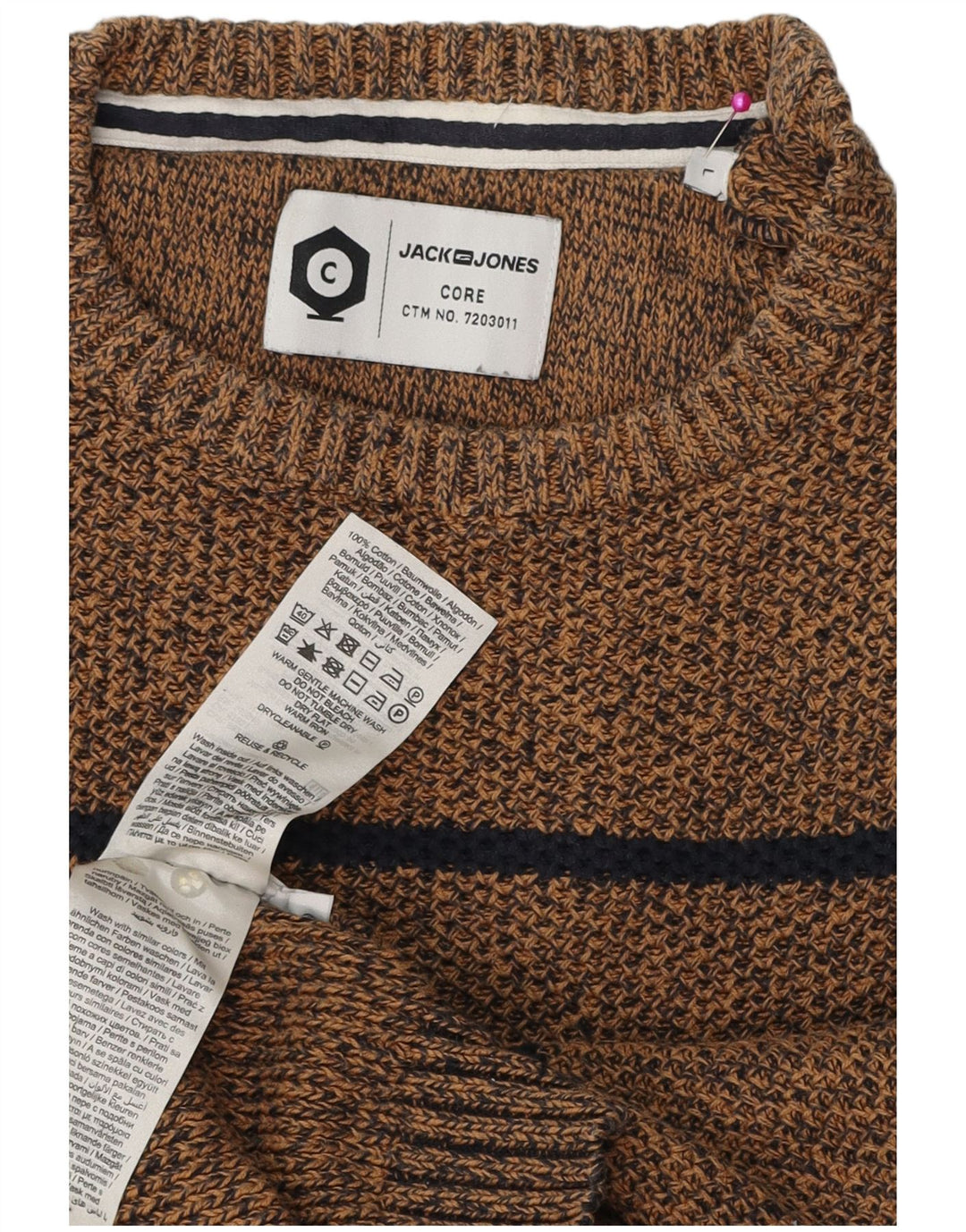 Jack & Jones Herre Core Crew Neck Jumper Sweater Stor brun stribet bomuld