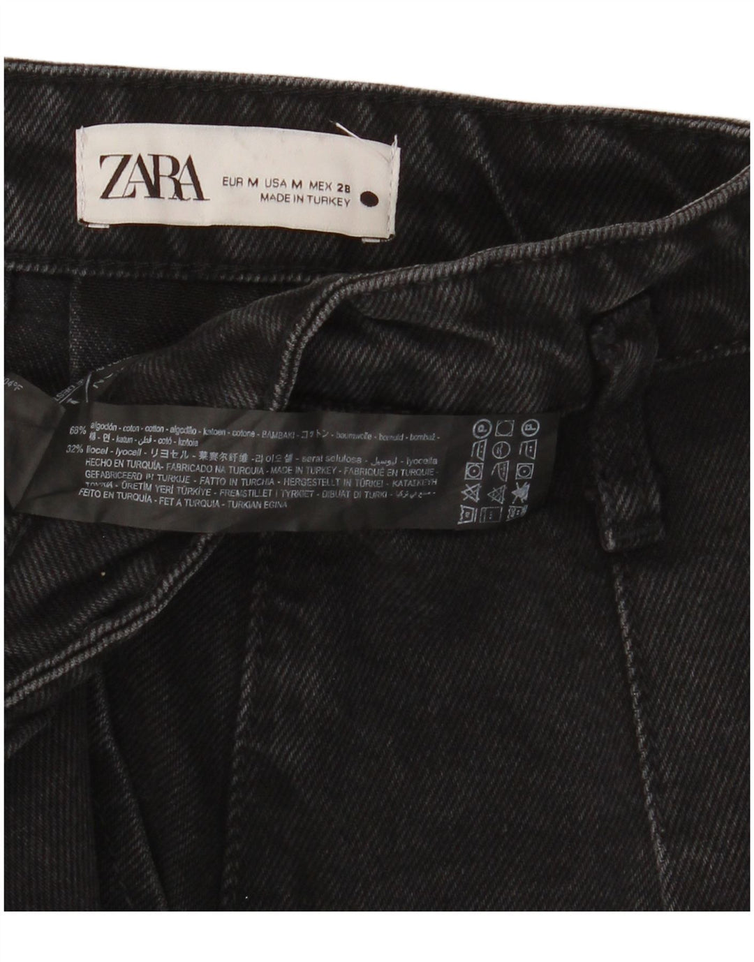 Zara Dame Mini Denim Nederdel Medium W32 Sort Bomuld