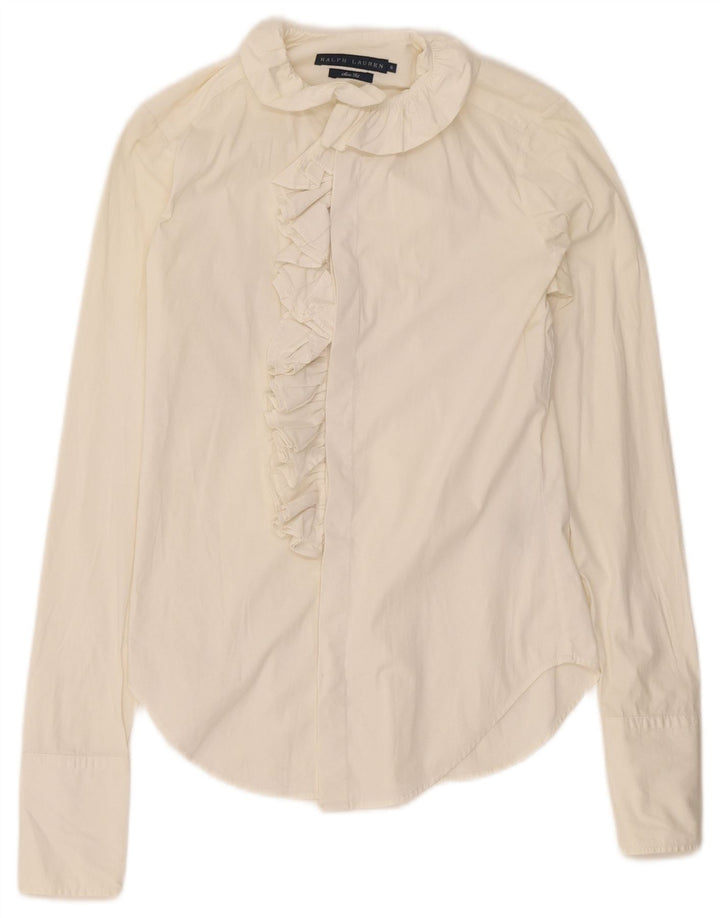 Ralph Lauren Dame Flæse Front Shirt US 6 Medium White Bomuld