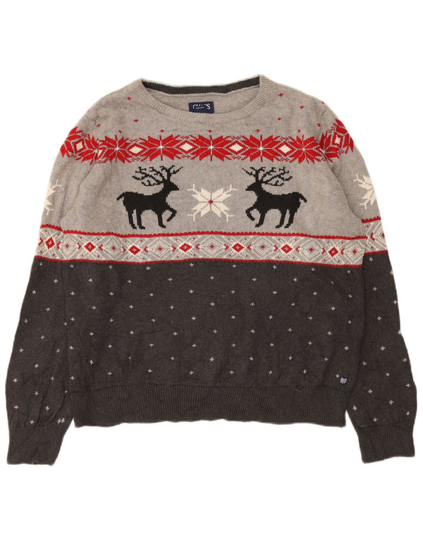 Chaps Dame Boat Neck Jumper Sweater UK 18 XL Grå Fair Isle Bomuld