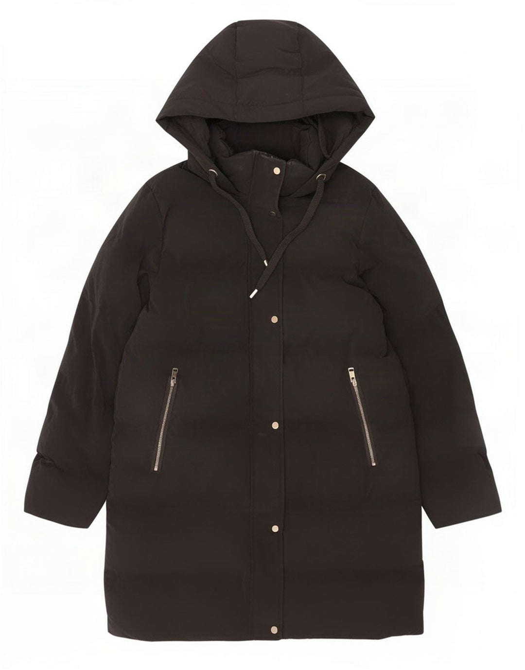 Zara Dame Hætte Polstret Frakke UK 14 Medium Sort Polyester