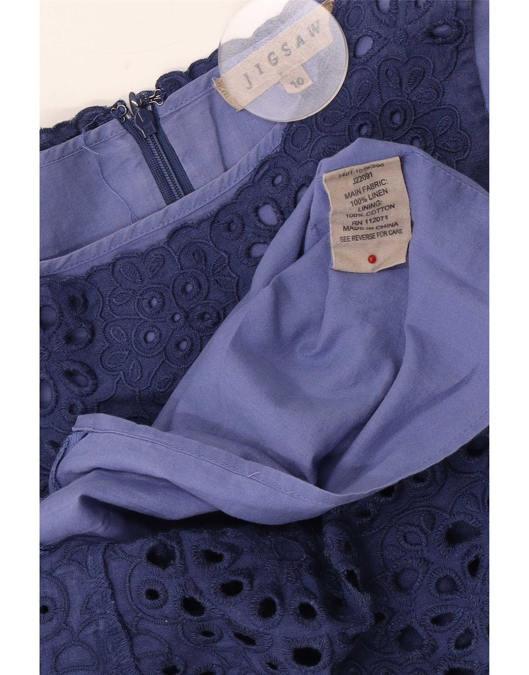 Jigsaw Dame Ærmeløs Basic Kjole UK 10 Small Navy Blue Floral Linen