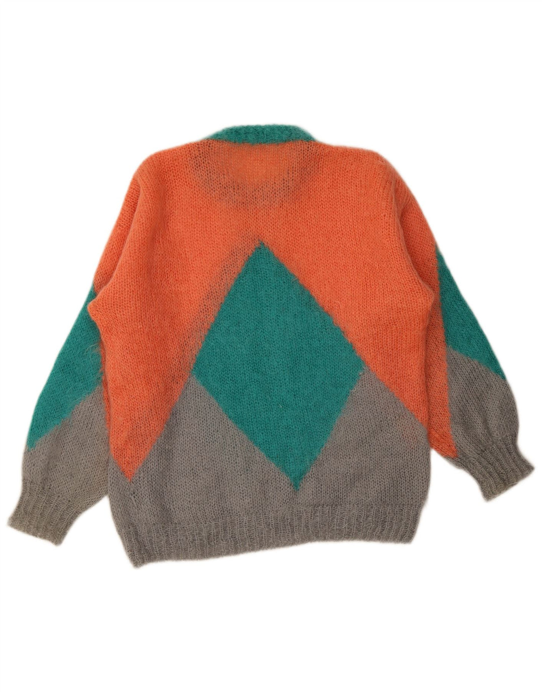 Vintage dame sweater med rund hals XL flerfarvet geometrisk