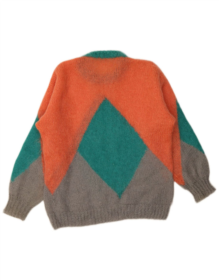 Vintage dame sweater med rund hals XL flerfarvet geometrisk