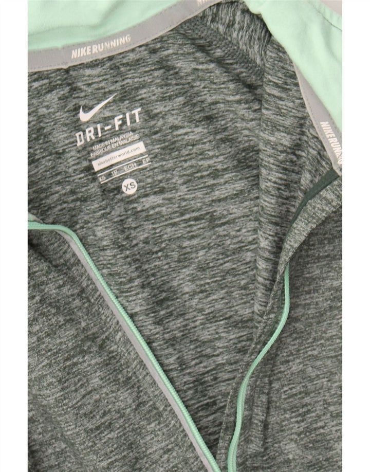 NIKE Womens Dri Fit Zip Neck Pullover Tracksuit Top UK 6 XS Green Flecked Vintage Nike and Second-Hand Nike from Messina Hembry 