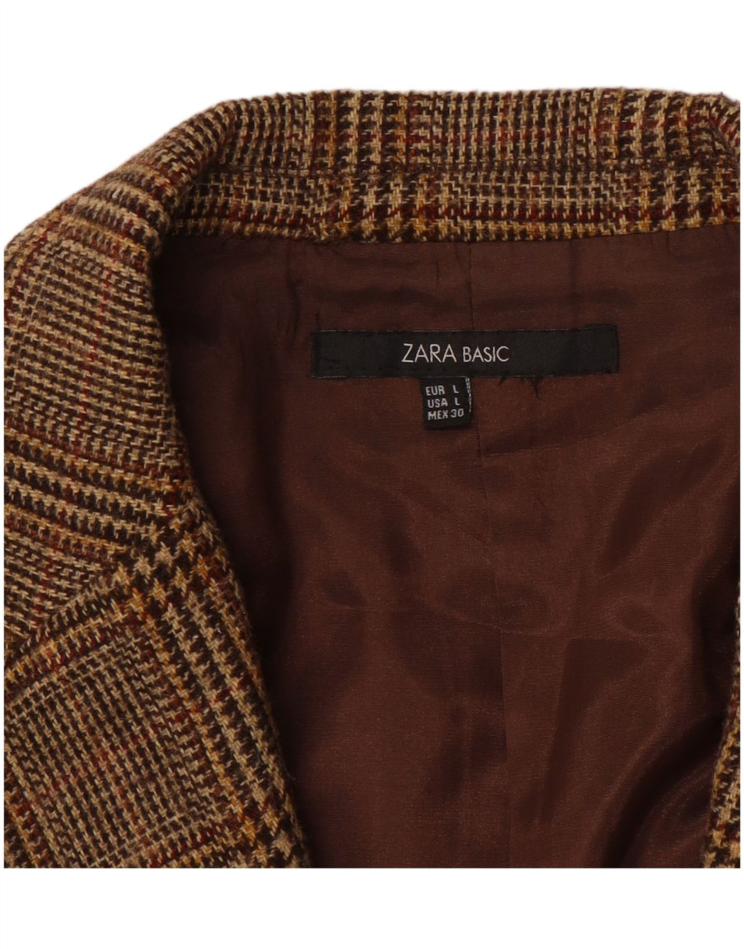 ZARA Womens Crop 1 Button Blazer Jacket UK 14 Large Brown Houndstooth