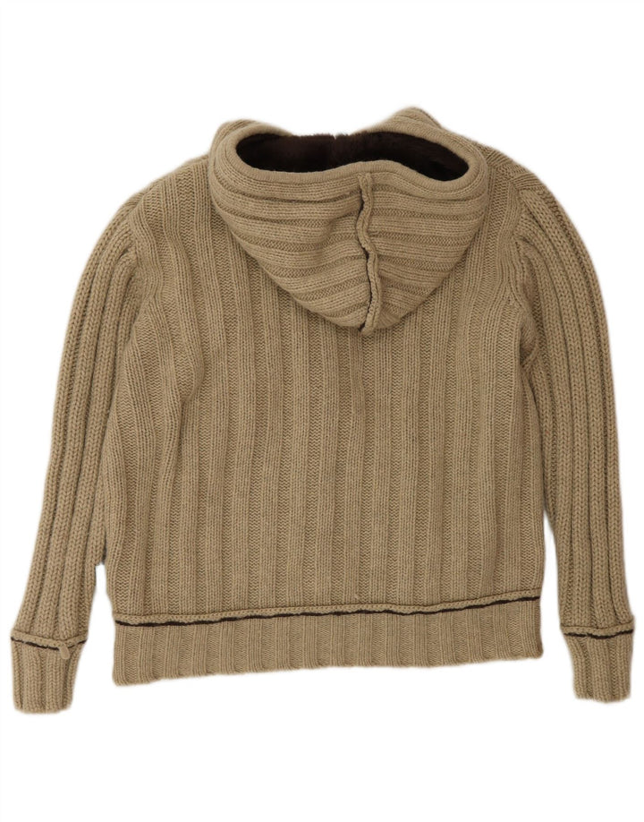 Fat Face Dame Hætte Cardigan Sweater UK 14 Medium Beige Lammeuld