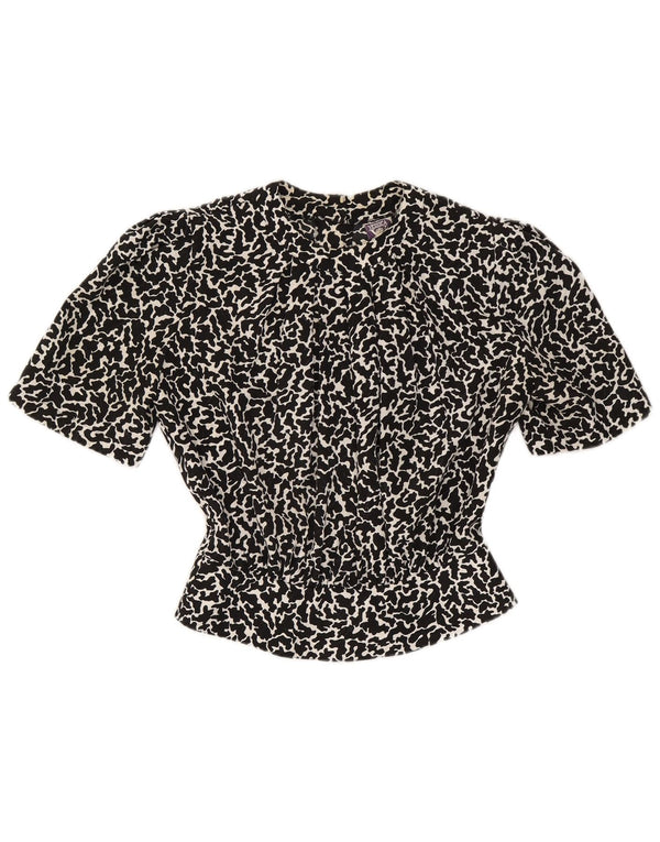 Yessica Womens Crop Bluse Top EU 38 Medium Black Animal Print Polyester