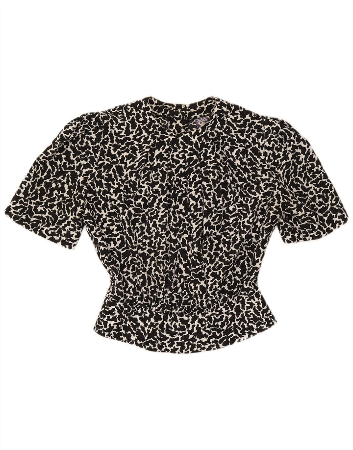 Yessica Womens Crop Bluse Top EU 38 Medium Black Animal Print Polyester
