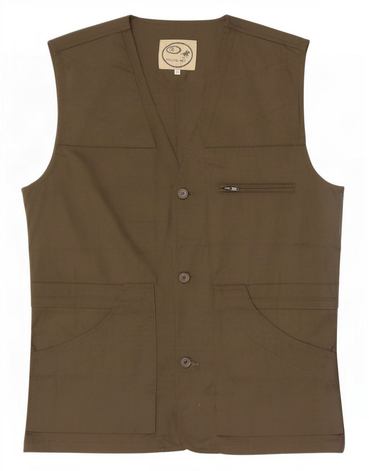 Vintage Herre Utility Gilet IT 52 XL Khaki Polyester