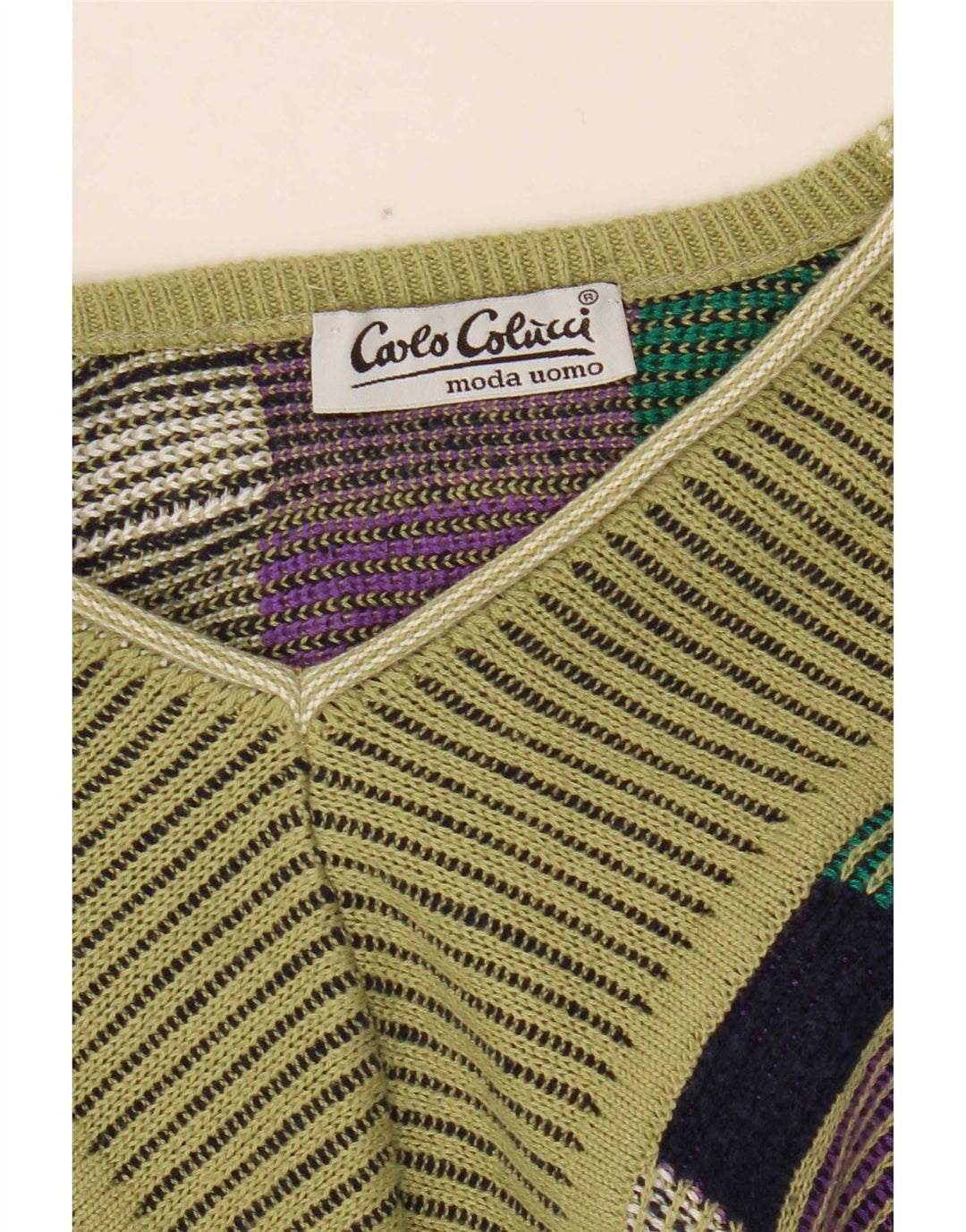 Carlo Colucci Herre V-hals sweater Medium Grøn Geometrisk