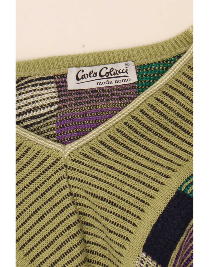 Carlo Colucci Herre V-hals sweater Medium Grøn Geometrisk