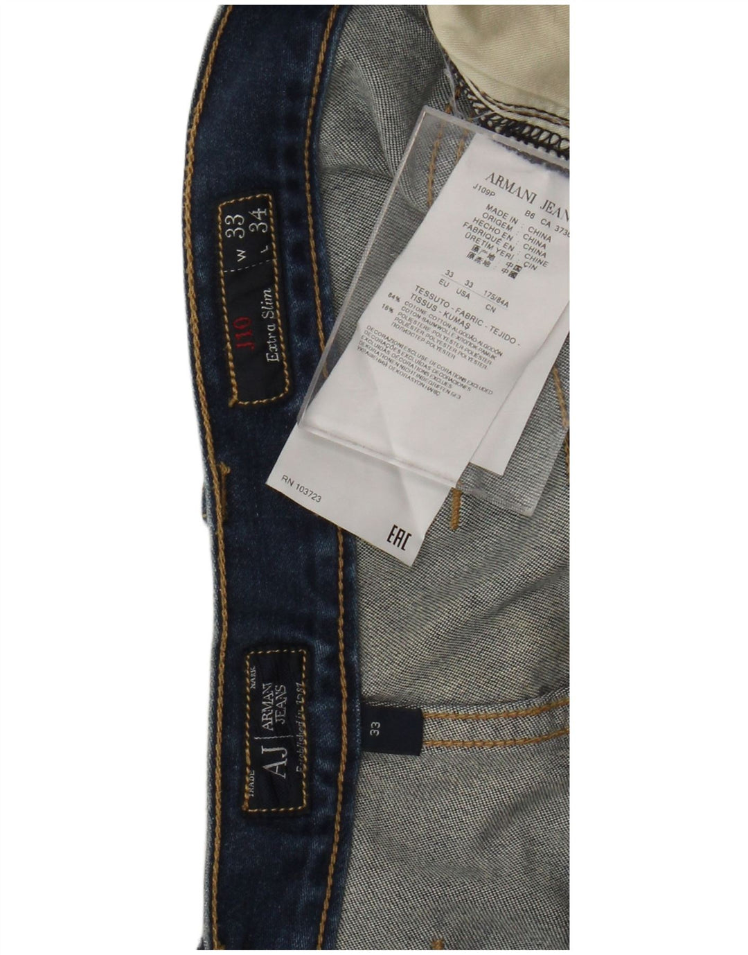 ARMANI Skinny Jeans til mænd W33 L34 Blå Bomuld