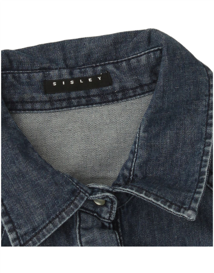 Sisley Dame Denim Shirt UK 10 Small Navy Blue