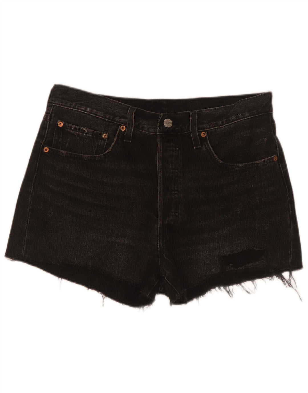 Levi's Womens 501 Distressed Denim Shorts W30 Medium Black Bomuld