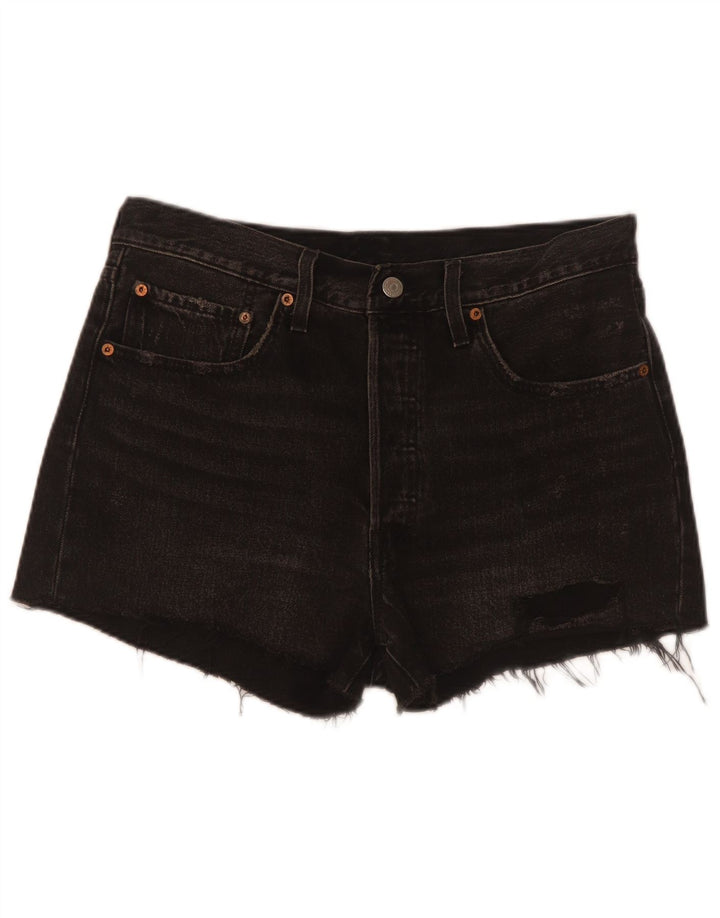 Levi's Womens 501 Distressed Denim Shorts W30 Medium Black Bomuld