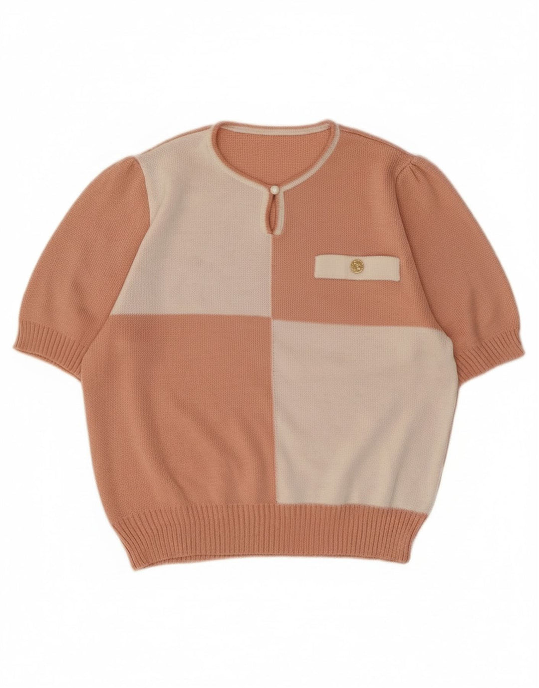 Vintage Dame V-hals sweater UK 12 Medium Pink Colourblock